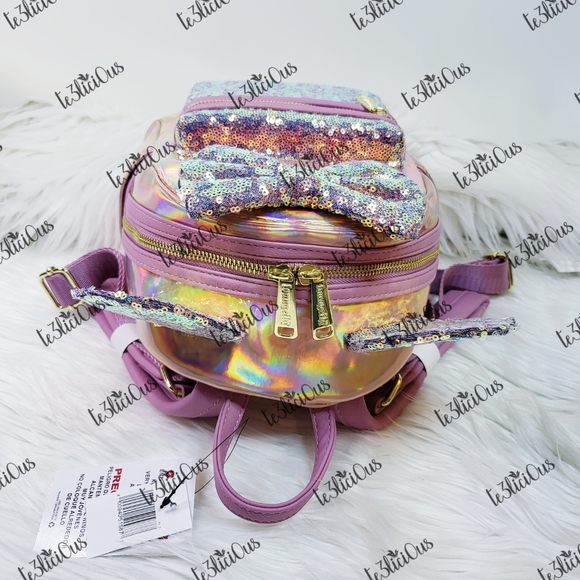 DISNEY PARKS LOUNGEFLY EARIDESCENT PINK BACKPACK - Picture 6 of 11